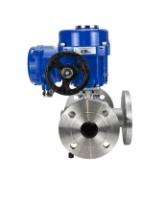 Кран шаровой DN.ru BV3232P(2pc)-FP-3WL-F-ISO-H Ду20 Ру16 HYMT, трехходовой L-тип, полнопроходной, фланцевый, корпус - нержавеющая сталь SS316, с электроприводом QT-N-005M-O2-220VAC-У1 с моментной муфтой и штурвалом