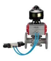 Кран шаровой DN.ru BV3131P(3pc)-FP-F-ISO-H Ду100 Ру16 полнопроходной трехсоставной, фланцевый, нержавеющая сталь 304, уплотнение - PTFE, 22х22, F10, WDVF, с пневмоприводом DN.ru PA-DA-105, пневмораспределителем 4V320-08 AC220V и БКВ APL-510N EX