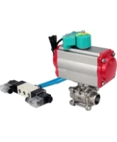 Кран шаровой DN.ru BV3232P(3pc)-FP-W-ISO-H Ду25 Ру63 полнопроходной, корпус - нержавеющая сталь 316, уплотнение - PTFE, под приварку, с пневмоприводом PA-DA-052, пневмораспределителем 4V320-08 AC220V и магнитным переключателем ALS200D