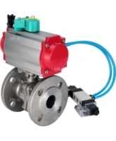 Кран шаровой DN.ru BV3232P(2pc)-FP-F-ISO-H Ду100 Ру16 полнопроходной, фланцевый, корпус - нержавеющая сталь 316, уплотнение - PTFE, с пневмоприводом PA-DA-105, пневмораспределителем 4V320-08 AC220V и магнитным переключателем ALS200D