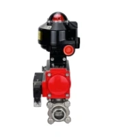 Кран шаровой DN.ru BV3232P(3pc)-FP-W-ISO-H Ду25 Ру63 полнопроходной двухходовой, нержавеющая сталь SS316, под приварку, уплотнение - PTFE, с пн.приводом DN.ru PA-DA-052 пн.распределителем 4M310-08 AC220V и БКВ APL-510N-EX