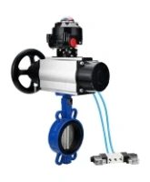 Затвор дисковый поворотный DN.ru WBV1432E-2W-Fb-H Ду150 Ру16, корпус - чугун GGG50, диск - нержавеющая сталь 316L, уплотнение - EPDM, с пневмоприводом DN.ru PA-DA-105-1 двойного действия, с пневмораспределителем 4V320-08 AC220V, с БКВ APL-510N-EX