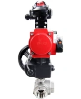 Кран шаровой DN.ru BV3232P(4pc)-SP-3WL-T-ISO-H Ду15 Ру63 стандартнопроходной трехходовой L-тип, нерж. сталь SS316, внутренняя резьба, PTFE, пн.приводом PA-DA-065, пн.распределителем 4M310-08 AC220V, БКВ APL-210N и ручным дублером MON1-250-T26-ISO