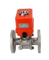 Кран шаровой DN.ru BV3131P(3pc)-FP-F-ISO-H Ду15 Ру40 трехсоставной из нержавеющей стали SS304, фланцевый, полнопроходной с электроприводом DN.ru QT-N-003EM-O1-220VAC-У1 MINI