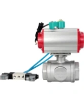 Кран шаровой DN.ru BV3232P(4pc)-SP-3WL-T-ISO-H Ду100 Ру40 стандартнопроходной L-тип, внутренняя резьба, корпус - нержавеющая сталь 316, PTFE, с пневмоприводом PA-DA-083, пневмораспределителем 4V320-08 AC220V и магнитным переключателем ALS200D