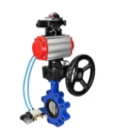 Затвор дисковый поворотный DN.ru WBV1631E-2W-Fb-H Ду125 Ру16 LUG корпус - чугун QT450, диск - нержавеющая сталь 304, уплотнение - EPDM, с пневмоприводом DN.ru PA-DA-105, пневмораспределителем 4V320-08 AC220V, БКВ APL-210N и редуктором MON3-700-T38-ISO
