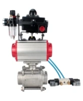 Кран шаровой DN.ru BV3232P(3pc)-FP-W-ISO-H WDVF Ду15 Ру63 полнопроходной, трехсоставной, корпус - нержавеющая сталь 316, уплотнение - PTFE, под приварку, с пневмоприводом PA-SA-065, пневмораспределителем 4V320-08 AC220V, БКВ APL-410N EX, БПВ AFC2000