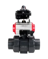 Кран шаровой DN.ru BV4242E-FP-GRM-ISO Дн50 Ру10 полнопроходной, корпус - НПВХ, шар - НПВХ, уплотнение - EPDM, с пневмоприводом PA-SA-065, пневмораспределителем 4M310-08 AC220V и БКВ APL-410N EX