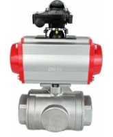 Кран шаровой DN.ru BV3232P(4pc)-SP-3WL-T-ISO-H Ду100 Ру40 стандартнопроходной трехходовой L-тип, нерж. сталь SS316, внутренняя резьба, уплотнение - PTFE, с пневмоприводом PA-DA-83 и блоком концевых выключателей APL-210N