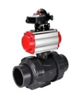 Кран шаровой DN.ru BV4242E-FP-GRM-ISO Дн50 Ру10 полнопроходной, корпус - НПВХ, шар - НПВХ, уплотнение - EPDM, с пневмоприводом PA-SA-065 и БКВ APL-210N