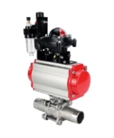Кран шаровой DN.ru BV3232P(3pc)-FP-W-ISO-H LONG Ду32 Ру40 полнопроходной, корпус - нержавеющая сталь 316, уплотнение - PTFE, под приварку, с пневмоприводом DN.ru PA-SA-083, пневмораспределителем 4M310-08 AC220V, БКВ APL-210N и БПВ AFC2000