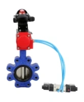 Затвор дисковый поворотный DN.ru WBV1616E-2W-Fb-H Ду100 Ру16 LUG корпус - чугун QT450, диск - чугун QT450, уплотнение - EPDM, с пневмоприводом DN.ru PA-DA-083, пневмораспределителем 4V320-08 AC220V и БКВ APL-210N