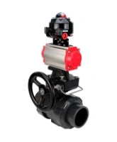 Кран шаровой DN.ru BV4242E-FP-GRM-ISO Дн50 Ру10 полнопроходной, корпус - НПВХ, шар - НПВХ, уплотнение - EPDM, с пневмоприводом PA-DA-052, пневмораспределителем 4M310-08 AC220V, ручным дублером MON1-250-T26-ISO и БКВ APL-510N EX