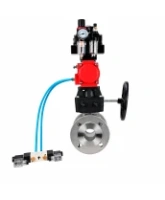Кран шаровой DN.ru BV3232P(2pc)-FP-F-ISO-H WDVF Ду80 Ру16 полнопроходной, фланцевый, нержавеющая сталь 316, PTFE, с пневмоприводом PA-DA-105, пневмораспределителем 4V320-08 AC220V, БКВ APL-410N EX, БПВ AFC2000 и ручным дублером MON2-450-T28-ISO
