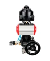 Кран шаровой DN.ru BV3232P(3pc)-FP-W-ISO-H Ду65 Ру25 под приварку, полнопроходной, корпус - нерж.сталь SS316, уплотнение - PTFE, с пн.приводом DN.ru PA-DA-083 пн.распределителем 4V320-08 AC220V редуктором MON2-450-T28-ISO БКВ APL-510N-EX