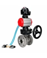Кран шаровой DN.ru BV3232P(2pc)-FP-F-ISO-H WDVF Ду80 Ру16 полнопроходной, фланцевый, нержавеющая сталь 316, PTFE, с пневмоприводом PA-DA-105, пневмораспределителем 4V320-08 AC220V, БКВ APL-510N EX и ручным дублером MON2-450-T28-ISO