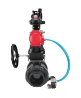 Кран шаровой DN.ru BV4242E-FP-GRM-ISO Дн50 Ру10 полнопроходной, корпус - НПВХ, шар - НПВХ, уплотнение - EPDM, с пневмоприводом PA-DA-052, пневмораспределителем 4V320-10 AC220V, ручным дублером MON1-250-T26-ISO, БКВ APL-210N и БПВ AFC2000