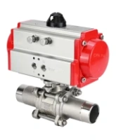 Кран шаровой DN.ru BV3232P(3pc)-FP-W-ISO-H LONG Ду32 Ру40 полнопроходной, корпус - нержавеющая сталь 316, уплотнение - PTFE, под приварку, с пневмоприводом DN.ru PA-DA-052
