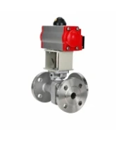 Кран шаровой DN.ru BV3232P(2pc)-FP-3WL-F-ISO-H Ду80 Ру16 HYMT, трехходовой L-тип, полнопроходной, фланцевый, корпус - нержавеющая сталь SS316, с пневмоприводом PA-SA-130 и пневмораспределителем 4M310-08 24В NAMUR