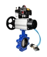 Затвор дисковый поворотный DN.ru WBV1616E-2W-Fb-H Ду125 Ру16 LUG корпус - чугун QT450, диск - чугун QT450, уплотнение - EPDM, с пневмоприводом DN.ru PA-DA-105-1, пневмораспределителем 4V320-08 AC220V, БКВ APL-410N EX и БПВ AFC2000