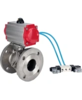 Кран шаровой DN.ru BV3232P(2pc)-FP-F-ISO-H Ду80 Ру16, полнопроходной фланцевый, нержавеющая сталь SS316, уплотнение - PTFE, с пневмоприводом PA-SA-130 с возвратными пружинами, с пневмораспределителем 4V320-08 AC220V