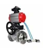 Кран шаровой DN.ru BV3232P(2pc)-FP-3WL-F-ISO-H Ду20 Ру16 HYMT, трехходовой L-тип, полнопроходной, фланцевый, нержав.сталь SS316, с пневмоприводом PA-DA-052, пневмораспределителем 4V320-08 AC220V, ручным дублером MON1-250-T26-ISO и БКВ APL-210N