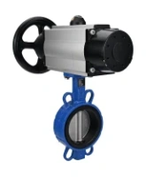 Затвор дисковый поворотный DN.ru WBV3432V-2W-Fb-H Ду150 Ру16, корпус - углеродистая сталь WCB, диск - нержавеющая сталь 316L, уплотнение - Viton, с пневмоприводом PA-DA-105-1