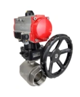 Кран шаровой DN.ru BV3232P(2pc)-FP-T-ISO-H Ду100 Ру40, полнопроходной внутреннняя резьба, нержавеющая сталь SS316, уплотнение - PTFE, с пневмоприводом PA-DA-105, с пневмораспределителем 4V320-08 AC220V, с ручным дублером MON3-700-T38-ISO