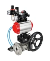 Кран шаровой DN.ru BV3131P(3pc)-FP-F-ISO-H Ду15 Ру40, фланцевый, полнопроходной, трехсоставной, нерж. сталь SS304, PTFE, с пневмоприводом PA-DA-052, с пневмораспределителем 4V320-10 AC220V, БКВ APL-210N, ручным дублером MON1-250-T26-ISO, БПВ AFC2000