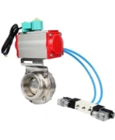 Затвор дисковый поворотный DN.ru WBV3131S-2W-T-H Ду40 Ру10 резьбовой, корпус - пищевая нержавеющая сталь 304, уплотнение - Silicon, с пневмоприводом PA-SA-065, пневмораспределителем 4V320-08 AC220V и магнитным переключателем ALS200D