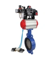 Затвор дисковый поворотный DN.ru WBV1413E-2W-Fb-H Ду100 Ру16, корпус - чугун GGG50, диск - чугун GGG40, уплотнение - EPDM, с пневмоприводом DN.ru PA-DA-083 двойного действия, с пневмораспределителем 4V320-08 AC220V, с БКВ APL-410N EX, с БПВ AFC2000