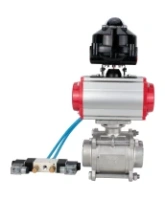 Кран шаровой DN.ru BV3232P(3pc)-FP-W-ISO-H WDVF Ду15 Ру63 полнопроходной, трехсоставной, корпус - нержавеющая сталь 316, уплотнение - PTFE, под приварку, с пневмоприводом PA-SA-065, пневмораспределителем 4V320-08 AC220V, БКВ APL-510N EX