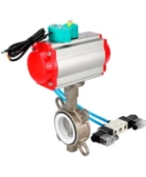 Затвор дисковый поворотный DN.ru WBV3131P-2W-Fb-H Ду125 Ру16 корпус - нержавеющая сталь 304, диск - нержавеющая сталь 304, уплотнение - PTFE, с пневмоприводом PA-DA-105, пневмораспределителем 4V320-08 AC220V и магнитным переключателем ALS200D