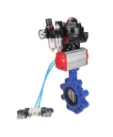 Затвор дисковый поворотный DN.ru WBV1631E-2W-Fb-H Ду100 Ру16 LUG корпус - чугун QT450, диск - нержавеющая сталь 304, уплотнение - EPDM, с пневмоприводом DN.ru PA-DA-083, пневмораспределителем 4V320-08 AC220V, БКВ APL-510N EX и БПВ AFC2000