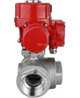 Кран шаровой DN.ru BV3232P(4pc)-SP-3WL-T-ISO-H Ду100 Ру40 стандартнопроходной трехходовой L-тип, нержавеющая сталь SS316, внутренняя резьба, уплотнение - PTFE, с 1/4-оборотным электроприводом DN.ru QT-EX-010M-O2-220VAC-У1