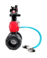 Кран шаровой DN.ru BV4242E-FP-GRM-ISO Дн50 Ру10 полнопроходной, корпус - НПВХ, шар - НПВХ, уплотнение - EPDM, с пневмоприводом PA-DA-052, пневмораспределителем 4V320-10 AC220V, БКВ APL-210N и БПВ AFC2000