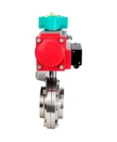 Затвор дисковый поворотный DN.ru WBV3131E-2W-T-H Ду100 Ру10 резьбовой, пищевая нержавеющая сталь 304, уплотнение - EPDM, с пневмоприводом PA-DA-052, пневмораспределителем 4M310-08 AC220V и магнитным переключателем ALS200D