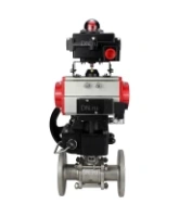 Кран шаровой DN.ru BV3131P(3pc)-FP-F-ISO-H Ду15 Ру40, трехсоставной полнопроходной фланцевый, нержавеющая сталь SS304, PTFE, с пневмоприводом PA-DA-052, с пн.распределителем 4M310-08 AC220V, с БКВ APL-410N EX, с ручным дублером MON1-250-T26-ISO