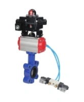 Затвор дисковый поворотный DN.ru WBV1616E-2W-Fb-H Ду50 Ру16 LUG корпус - чугун QT450, диск - чугун QT450, уплотнение - EPDM, с пневмоприводом DN.ru PA-DA-065, пневмораспределителем 4V320-08 AC220V и БКВ APL-410N EX