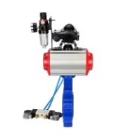Затвор дисковый поворотный DN.ru WBV1631E-2W-Fb-H Ду100 Ру16 LUG корпус - чугун QT450, диск - нержавеющая сталь 304, уплотнение - EPDM, с пневмоприводом DN.ru PA-DA-083, пневмораспределителем 4V320-08 AC220V, БКВ APL-210N и БПВ AFC2000