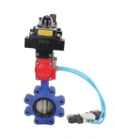 Затвор дисковый поворотный DN.ru WBV1631E-2W-Fb-H Ду100 Ру16 LUG корпус - чугун QT450, диск - нержавеющая сталь 304, уплотнение - EPDM, с пневмоприводом DN.ru PA-DA-083, пневмораспределителем 4V320-08 AC220V, БКВ APL-410N EX и БПВ AFC2000