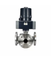 Кран шаровой DN.ru BV3232P(2pc)-FP-3WL-F-ISO-H Ду20 Ру16 HYMT, трехходовой L-тип, полнопроходной, фланцевый, корпус - нержавеющая сталь SS316, с электроприводом QTSA-N-003EM-O0-220VAC с пружинным возвратом