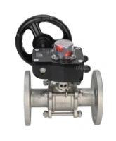 Кран шаровой DN.ru BV3131P(3pc)-FP-F-ISO-H Ду15 Ру40 трехсоставной из нержавеющей стали SS304, фланцевый, уплотнение - PTFE, полнопроходной с ISO-фланцем и редуктором DN.ru HGB RQN1-180Z с индикатором положения