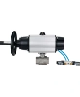 Кран шаровой DN.ru BV3232P(2pc)-FP-T-ISO-H Ду80 Ру40, полнопроходной, внутренняя резьба, нержавеющая сталь SS316, уплотнение - PTFE, с пневмоприводом PA-DA-105-1 двойного действия, с пневмораспределителем 4V320-08 AC220V