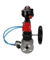 Кран шаровой DN.ru BV3131P(3pc)-FP-F-ISO-H Ду15 Ру40 фланцевый, полнопроходной, трехсоставной, корпус - нерж.сталь SS304, уплотнение - PTFE, с пн.приводом DN.ru PA-DA-052 пн.распределителем 4V320-08 AC220V редуктором MON1-250-T26-ISO БКВ APL-510N-EX