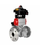 Кран шаровой DN.ru BV3232P(2pc)-FP-3WL-F-ISO-H Ду80 Ру16 HYMT трехходовой L-тип, полнопроходной, фланцевый, корпус - нержавеющая сталь AISI316, с пневмоприводом PA-SA-130, пневмораспределителем 4M320-08 AC220V и БКВ APL-410N EX