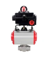 Кран шаровой DN.ru BV3232P(4pc)-SP-3WL-T-ISO-H Ду100 Ру40 стандартнопроходной трехходовой L-тип, нержавеющая сталь SS316, внутренняя резьба, PTFE, пн.приводом PA-DA-083, пн.распределителем 4M310-08 AC220V и БКВ APL-410N EX