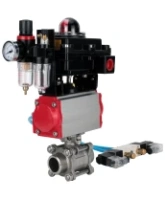 Кран шаровой DN.ru BV3232P(3pc)-FP-W-ISO-H Ду65 Ру25, полнопроходной под приварку, нержавеющая сталь SS316, уплотнение - PTFE, с пневмоприводом PA-DA-083 двойного действия, с пневмораспределителем 4V320-08 AC220V, с БКВ APL-410N EX, с БПВ AFC2000