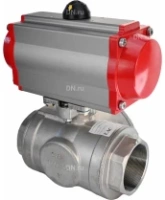 Кран шаровой DN.ru BV3232P(4pc)-SP-3WL-T-ISO-H Ду100 Ру40 стандартнопроходной L-тип, трехходовой, нержавеющая сталь SS316, внутренняя резьба, уплотнение - PTFE, с пневмоприводом DN.ru PA-DA-83 двойного действия