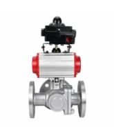 Кран шаровой DN.ru BV3232P(2pc)-FP-3WL-F-ISO-H Ду80 Ру16 HYMT, трехходовой L-тип, полнопроходной, фланцевый, корпус - нержавеющая сталь SS316, с пневмоприводом PA-SA-130, пневмораспределителем 4M310-08 24В NAMUR и БКВ APL-410N EX